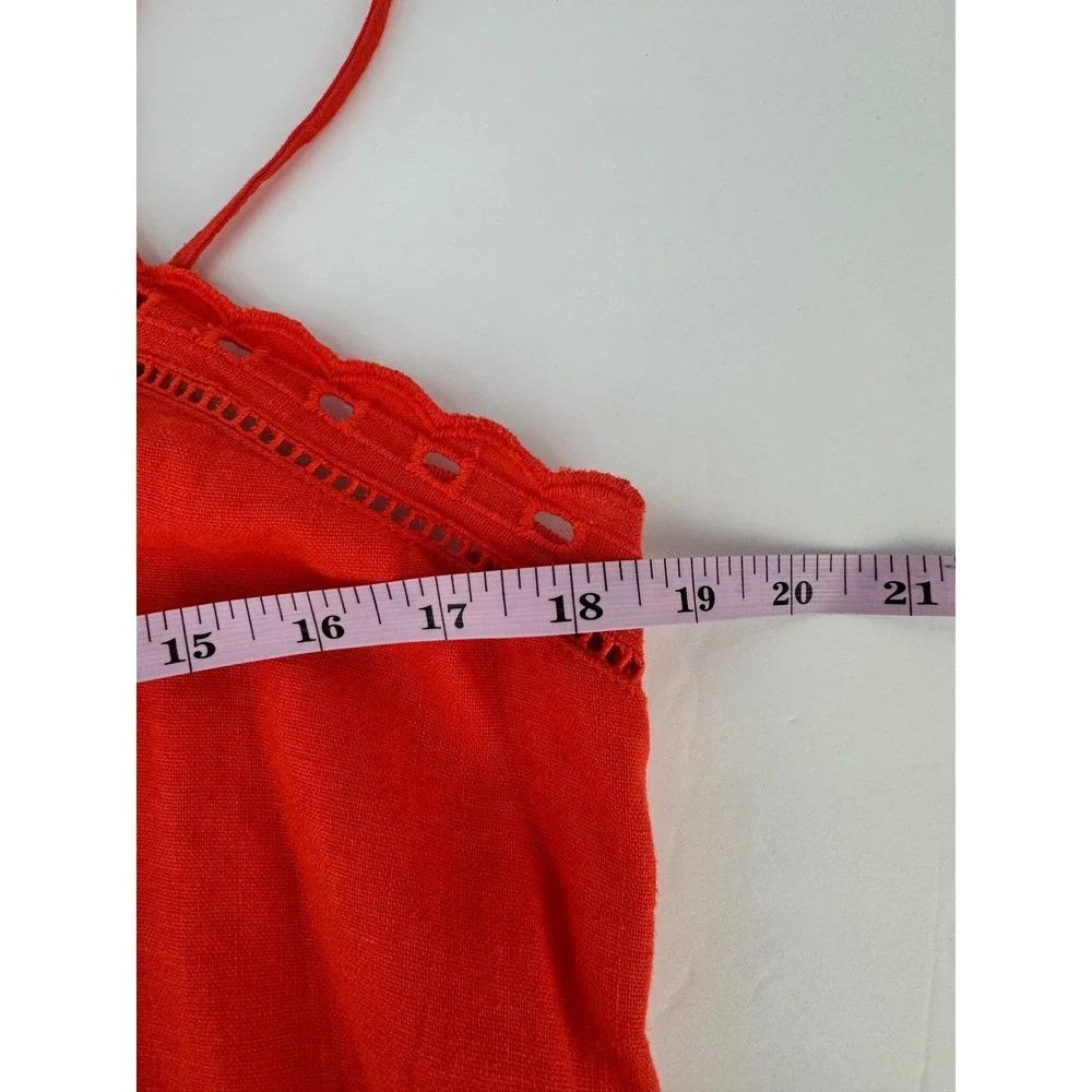 Gap L Linen Blend Orange Eyelet Trim Maxi Slip Dress Coastal Cottage Vacation - Picture 13 of 14